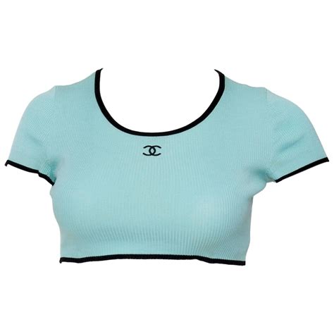 chanel tshirt vintage|Chanel knit crop top.